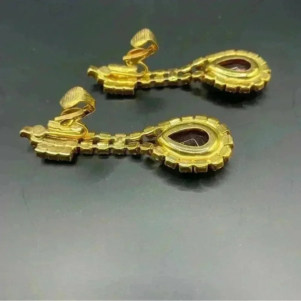 Classic Fashion Eardrop Dangle Drop Earrings Rhinestone Crystal Pink Gold-Tone
